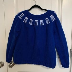 Not For Sale.  Hand knit. Tardis. Dr. Who inspired cardigan.  Hand knit by me.